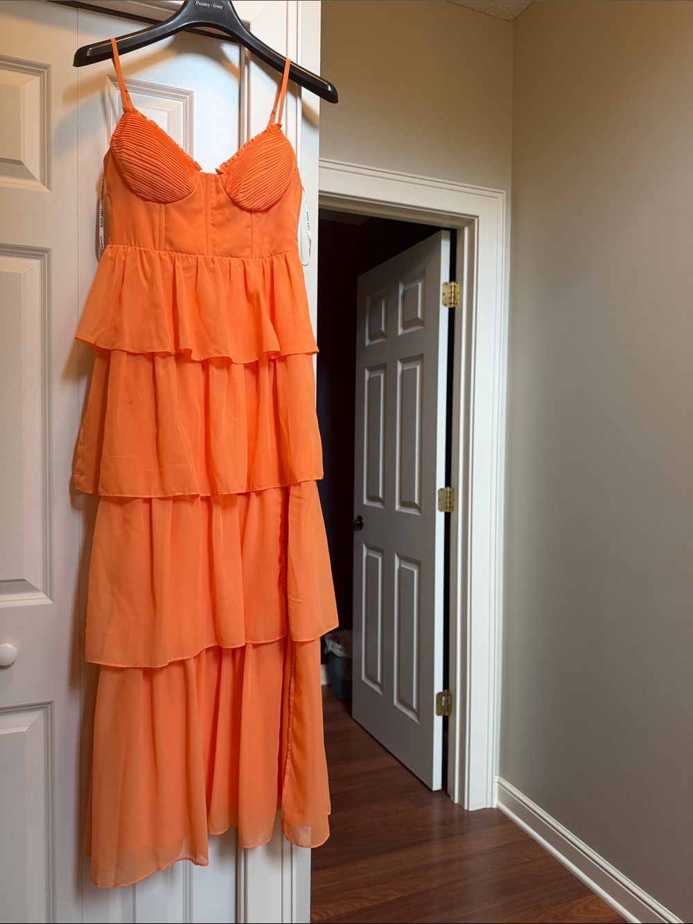 Birdy Grey Orange Tiered Spaghetti-Strap Maxi